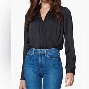 PAIGE Sevilla Draped Blouse Bodysuit in Black - Large